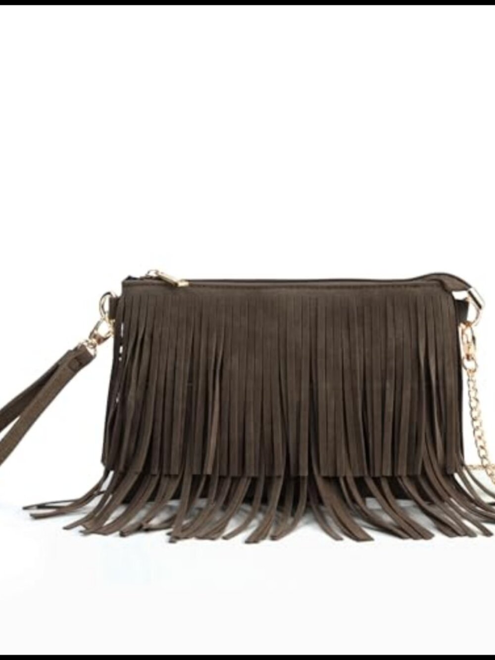 Faux Suede Fringe Crossbody Bag Small Shoulder Bag Top Zip Wristlet